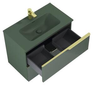 Dulap bază lavoar baie suspendat Jungborn NONUS 80 cm PAL verde mat 2 sertare