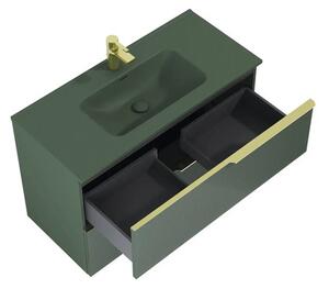 Dulap bază lavoar baie suspendat Jungborn NONUS 100 cm PAL verde mat 2 sertare