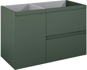 Dulap bază lavoar baie suspendat Jungborn DECEM 100 cm MDF verde mat 2 sertare 1 coș rufe stânga