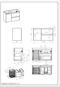 Dulap bază lavoar baie suspendat Jungborn DECEM 100 cm MDF verde mat 2 sertare 1 coș rufe stânga