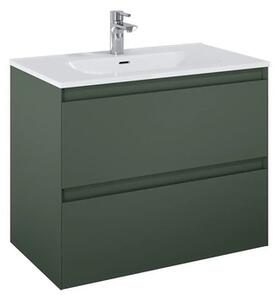 Dulap bază lavoar baie suspendat Jungborn DECEM 80 cm MDF verde mat 2 sertare