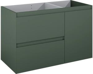 Dulap bază lavoar baie suspendat Jungborn DECEM 100 cm MDF verde mat 2 sertare 1 coș rufe dreapta