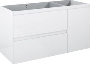 Dulap bază lavoar baie suspendat Jungborn DECEM 120 cm MDF alb lucios 2 sertare 1 coș rufe dreapta