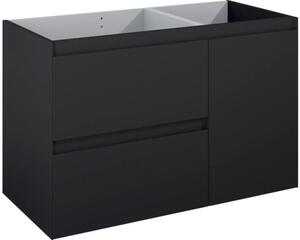 Dulap bază lavoar baie suspendat Jungborn DECEM 100 cm MDF negru mat 2 sertare 1 coș rufe dreapta
