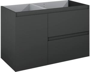 Dulap bază lavoar baie suspendat Jungborn DECEM 100 cm MDF antracit mat 2 sertare 1 coș rufe stânga