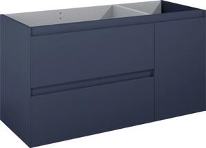 Dulap bază lavoar baie suspendat Jungborn DECEM 120 cm MDF albastru navy mat 2 sertare 1 coș rufe dreapta