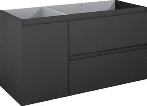 Dulap bază lavoar baie suspendat Jungborn DECEM 120 cm MDF antracit mat 2 sertare 1 coș rufe stânga