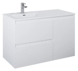 Dulap bază lavoar baie suspendat Jungborn DECEM 100 cm MDF alb mat 2 sertare 1 coș rufe dreapta