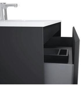 Dulap bază lavoar baie suspendat Jungborn DECEM 120 cm MDF negru mat 2 sertare 1 coș rufe stânga