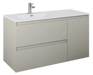 Dulap bază lavoar baie suspendat Jungborn DECEM 120 cm MDF fume mat 2 sertare 1 coș rufe dreapta
