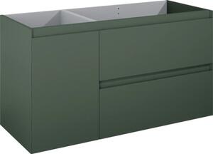 Dulap bază lavoar baie suspendat Jungborn DECEM 120 cm MDF verde mat 2 sertare 1 coș rufe stânga