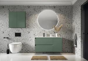 Dulap bază lavoar baie suspendat Jungborn DECEM 120 cm MDF verde mat 2 sertare 1 coș rufe dreapta