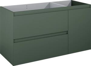Dulap bază lavoar baie suspendat Jungborn DECEM 120 cm MDF verde mat 2 sertare 1 coș rufe dreapta