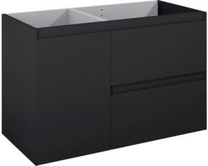 Dulap bază lavoar baie suspendat Jungborn DECEM 100 cm MDF negru mat 2 sertare 1 coș rufe stânga