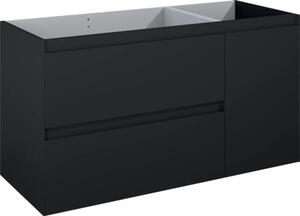 Dulap bază lavoar baie suspendat Jungborn DECEM 120 cm MDF negru mat 2 sertare 1 coș rufe dreapta