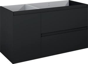 Dulap bază lavoar baie suspendat Jungborn DECEM 120 cm MDF negru mat 2 sertare 1 coș rufe stânga