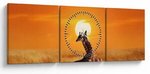 Tablou - Girafe în Parcul Național Serengeti (cu ceas) (90x30 cm)
