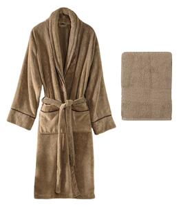 Set halat si prosop baie EXCLUSIVE, maro, bumbac