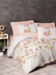 Set lenjerie pat EMMA V2, bumbac, alb/roz pudra, 160x240 cm, cu cearce