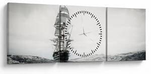 Tablou - O navă care navighează pe ocean (cu ceas) (90x30 cm)