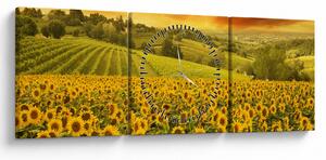 Tablou - Câmp de floarea-soarelui (cu ceas) (90x30 cm)