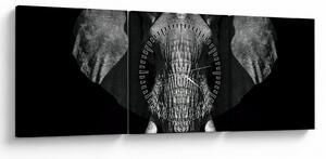 Tablou - Elefant pe fundal negru (cu ceas) (90x30 cm)