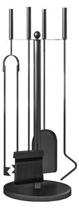 Outsunny Set Accesorii Camino 5 Piese cu Lopată Perie Clești Fier Împins Suport Economisire Spațiu Metal Negru | Aosom Romania