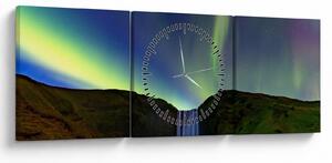 Tablou - Aurora Boreală în Islanda (cu ceas) (90x30 cm)