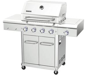 Grătar pe gaz Tenneker Silverstar TG4 5 arzătoare 14,07 kW suprafața de gătire 85x133,8x56,2 cm oțel inoxidabil incl. termometru în capac, tavă de colectare grăsime, mese laterale, grătar din fontă