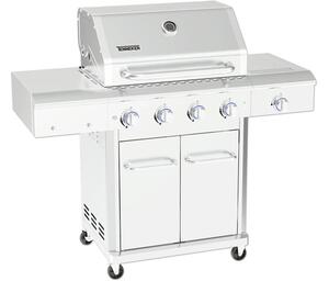 Grătar pe gaz Tenneker Silverstar TG4 5 arzătoare 14,07 kW suprafața de gătire 85x133,8x56,2 cm oțel inoxidabil incl. termometru în capac, tavă de colectare grăsime, mese laterale, grătar din fontă