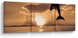 Tablou - Delfin la apus de soare (cu ceas) (90x30 cm)