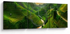 Tablou - Terase de orez Mu Cang Chai (cu ceas) (90x30 cm)