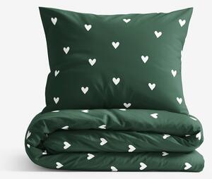 Goldea lenjerie de pat 100% bumbac - inimioare pe verde închis 135 x 200 și 40 x 80 cm