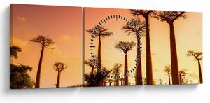 Tablou - Apus de soare pe Aleea Baobabilor (cu ceas) (90x30 cm)