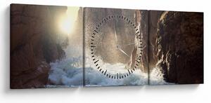 Tablou - Stânci și valuri ale oceanului (cu ceas) (90x30 cm)