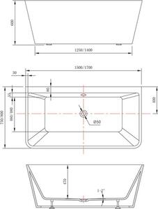 Cadă de baie dreptunghiulară freestanding Linea Wall 150x75x60 cm acril alb FR11