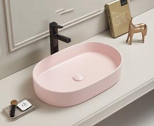 Lavoar baie pe blat, roz mat, oval, ventil inclus, 52.5 cm, Adelais Foglia Roz mat