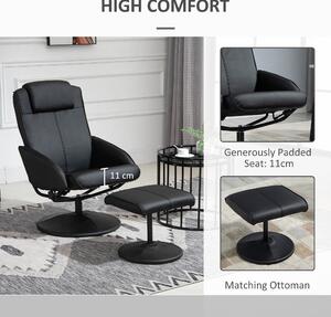 HOMCOM Fotoliu reclinabil de relaxare cu otoman pentru picioare si tapiterie din piele artificiala, 71x78x101cm, negru | AOSOM RO
