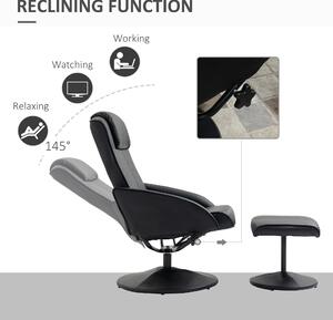 HOMCOM Fotoliu reclinabil de relaxare cu otoman pentru picioare si tapiterie din piele artificiala, 71x78x101cm, negru | AOSOM RO
