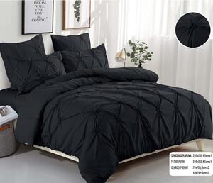 Lenjerie de pat, 2 persoane, finet, 6 piese, Casa Deluxe Uni, cu broderie pliuri Inima, negru , 230x250cm, LF856