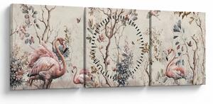 Tablou - Desen de flamingo (cu ceas) (90x30 cm)