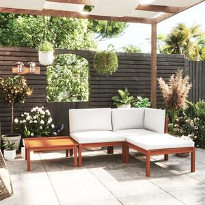 Set mobilier grădină cu perne crem, 4 piese, lemn masiv acacia