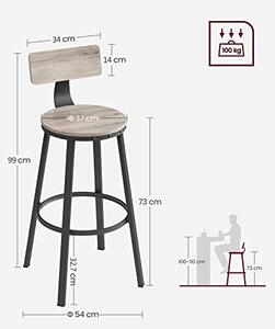 Set 2 scaune de bar, Vasagle, Negru-Ivoar, 99x54x54 cm