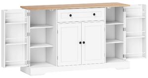 HOMCOM Servantă Bucătărie Modernă cu Sertar și 4 Uși, Dulap Bucătărie cu Rafturi Reglabile, 6 Suporturi pentru Condimente, 138x40x83,5 cm, Alb | Aosom Romania