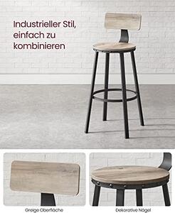 Set 2 scaune de bar, Vasagle, Negru-Ivoar, 99x54x54 cm
