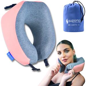 Perna de calatorie Suporto Travel Companion. Perna voiaj din spuma cu memorie, Roz