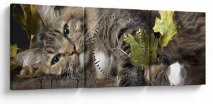 Tablou - Pisica mincinoasă (cu ceas) (90x30 cm)