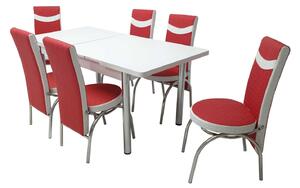 Set masă extensibilă Aris Alb cu 6 scaune Star Roșu Alb