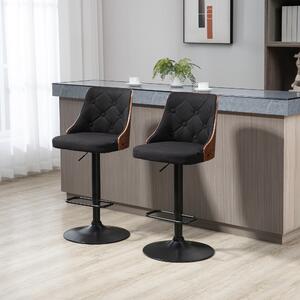 HOMCOM Set de 2 scaune de bar cu inaltime reglabila, scaune de bar pivotante cu inaltime reglabila, cu suport pentru picioare, negru | AOSOM RO