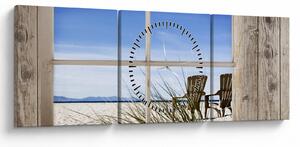 Tablou - Fereastră cu vedere la plajă (cu ceas) (90x30 cm)